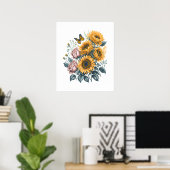 Zonnebloemen en Rozen Waterverf Bouquet Painting Poster (Thuiskantoor)