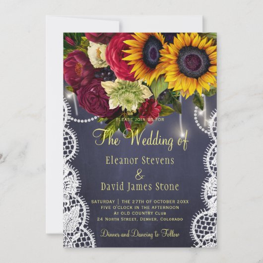 Zonnebloemen en rozen winter rustieke marine bruil kaart (Voorkant)