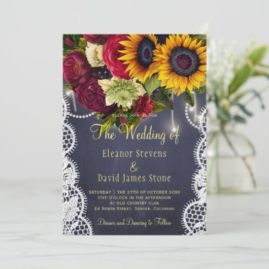 Zonnebloemen en rozen winter rustieke marine bruil kaart (Staand voorkant)