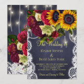 Zonnebloemen en rozen winter rustieke marine bruil kaart (Voorkant / Achterkant)
