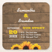 Zonnebloemen en Rustic Wood Aangepast huwelijk Kartonnen Onderzetters (Voorkant)