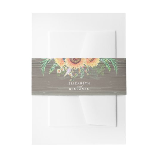 Zonnebloemen en rustiek hout Bloemen Country Weddi Uitnodigingen Wikkel (Voorkant Voorbeeld)