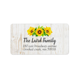 Zonnebloemen en Rustisch hout: Grote opbrengst Etiket
