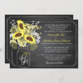 Zonnebloemen en schoolbord bruiloft uitnodiging Ka (Voorkant / Achterkant)