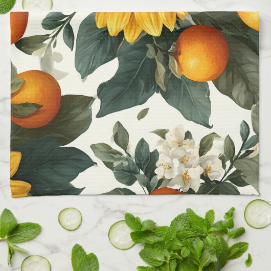 Zonnebloemen en Sinaasappels Autumn Design Theedoek (Gevouwen)