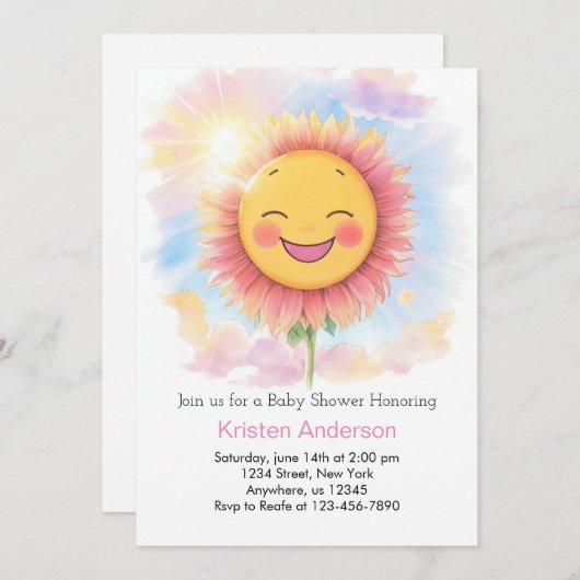 Zonnebloemen en Smile Sunshine Meisje Baby shower Kaart (Voorkant / Achterkant)