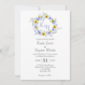 Zonnebloemen en stoffige blauwe Rozen Trouwkrans Kaart (Voorkant)