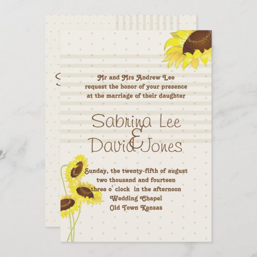 Zonnebloemen en strepen bruiloft uitnodiging (Voorkant / Achterkant)