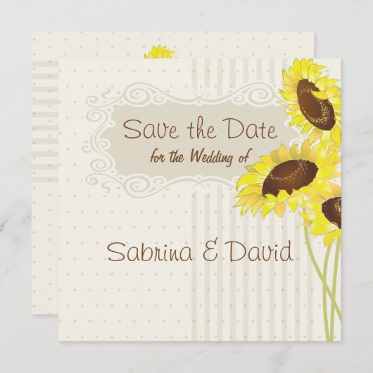 Zonnebloemen en strepen Collectie Bewaar de datum Save The Date (Voorkant / Achterkant)