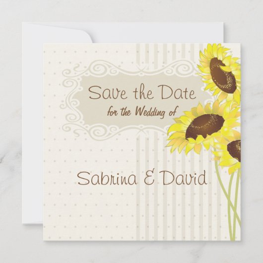 Zonnebloemen en strepen Collectie Bewaar de datum Save The Date (Voorkant)