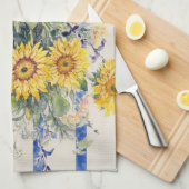 Zonnebloemen en strepen theedoek (Quarter Fold)