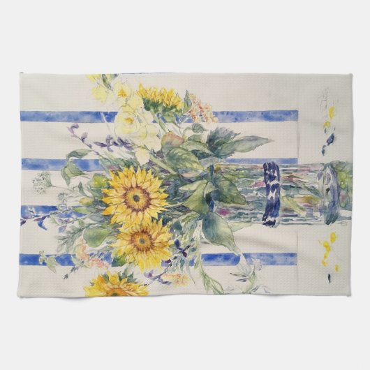 Zonnebloemen en strepen theedoek (Horizontaal)