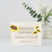 Zonnebloemen en strips sparen de datum aankondigingskaart (Staand voorkant)