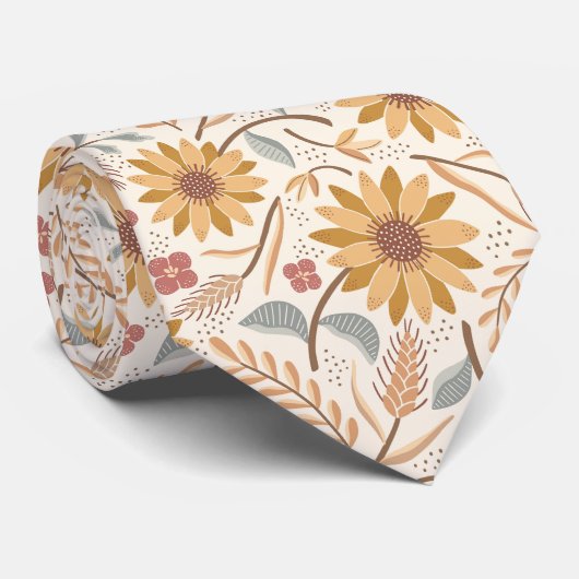 Zonnebloemen en tarweoren stropdas (Opgerold)