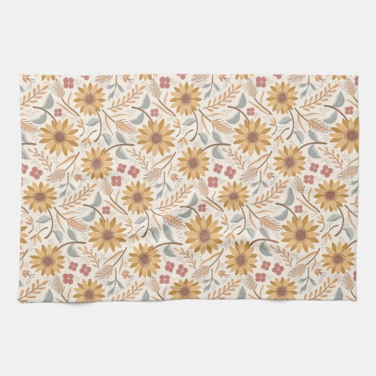 Zonnebloemen en tarweoren theedoek (Horizontaal)