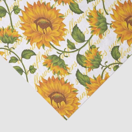 Zonnebloemen en tekstpapier tissuepapier (Detail)