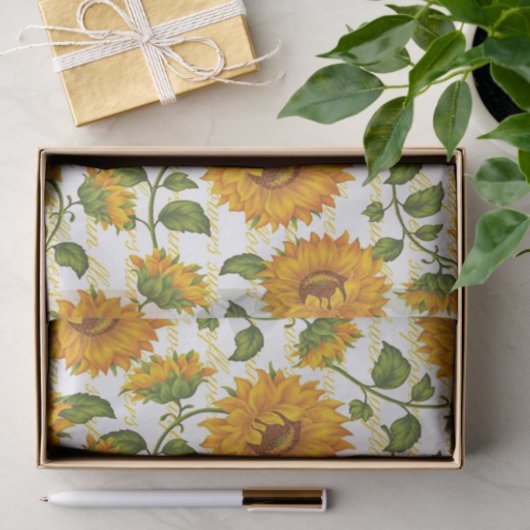 Zonnebloemen en tekstpapier tissuepapier (Geschenk)