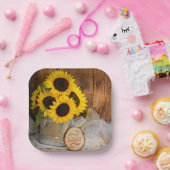 Zonnebloemen en tuinwater kunnen het huwelijk verb papieren bordje (Feest)