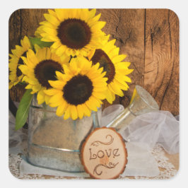 Zonnebloemen en tuinwater kunnen het huwelijk verb vierkante sticker