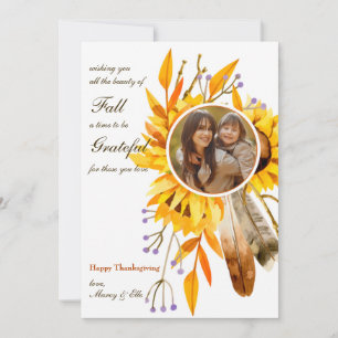 Zonnebloemen en veren fotokaart