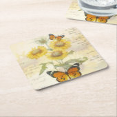 Zonnebloemen en vlinder kartonnen onderzetters (Schuin)