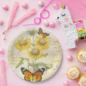 Zonnebloemen en vlinder papieren bordje (Feest)