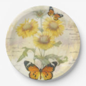 Zonnebloemen en vlinder papieren bordje (Voorkant)