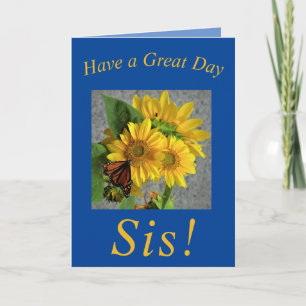 Zonnebloemen en vlinder verjaardag Kaart voor Sis