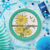 Zonnebloemen en vlinderbloemigen Gezogen rand Papieren Bordje (Feest)