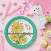 Zonnebloemen en vlinderbloemigen Gezogen rand Papieren Bordje (Feest)