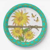 Zonnebloemen en vlinderbloemigen Gezogen rand Papieren Bordje (Voorkant)