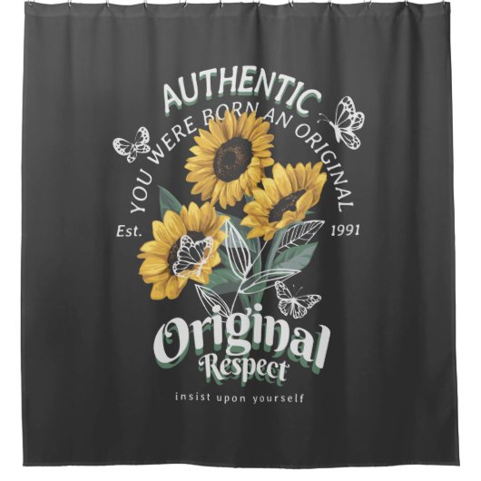 Zonnebloemen en vlinderbloemigen Grafisch Douchegordijn (Voorkant)