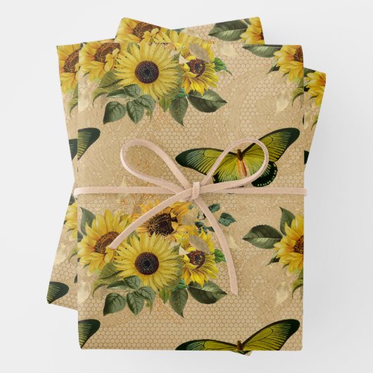 Zonnebloemen en vlinderbloemigen inpakpapier vel (In situ)