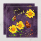 Zonnebloemen en vlinders, Birthday Invite Kaart (Voorkant / Achterkant)