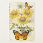 Zonnebloemen en vlinders gepersonaliseerd, jaar planner (Voorkant)