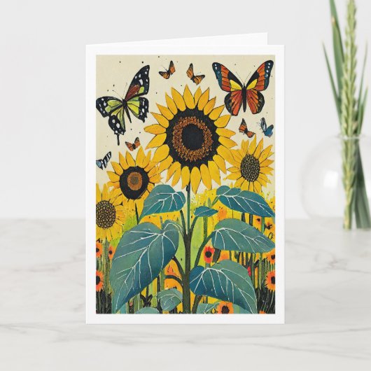 Zonnebloemen en Vlinders Kaart (Voorkant)