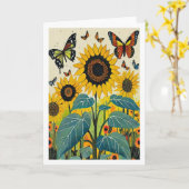 Zonnebloemen en Vlinders Kaart (Gele Bloem)