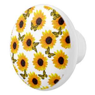 Zonnebloemen en vlinders, keramische knop