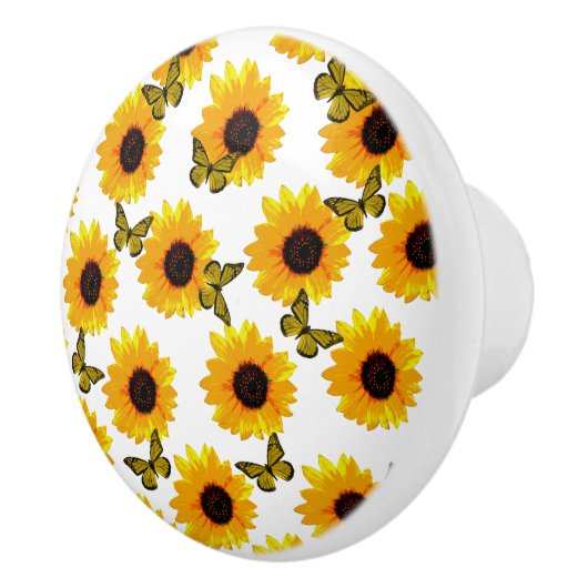 Zonnebloemen en vlinders, keramische knop (Rechts)