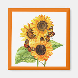 Zonnebloemen en vlinders magneet