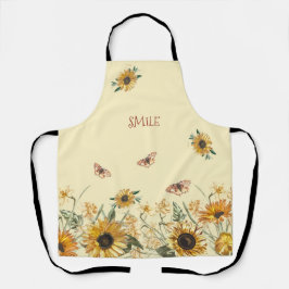 Zonnebloemen en vlinders op Creamy Yellow  Schort