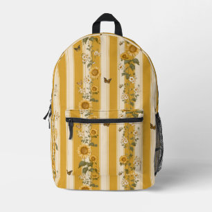 Zonnebloemen en vlinders op gele strepen (2) bedrukte rugzak