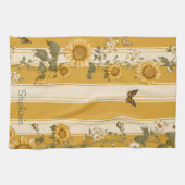 Zonnebloemen en vlinders op gele strepen (2) theedoek (Horizontaal)