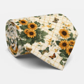 Zonnebloemen en vlinders op lichtgeel stropdas (Opgerold)