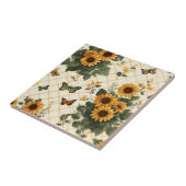 Zonnebloemen en vlinders op lichtgeel tegeltje (Zijkant)