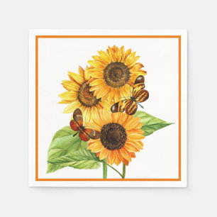 Zonnebloemen en vlinders servet