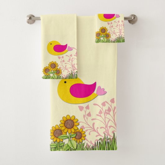 Zonnebloemen en vogels bad handdoek (Insitu)