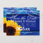 Zonnebloemen en vuurlicht blauw Sla de datum op Aankondigingskaart (Voorkant / Achterkant)