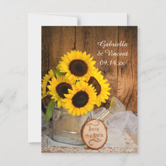 Zonnebloemen en watering kunnen de datum van de oo magnetische uitnodiging (Voorkant)