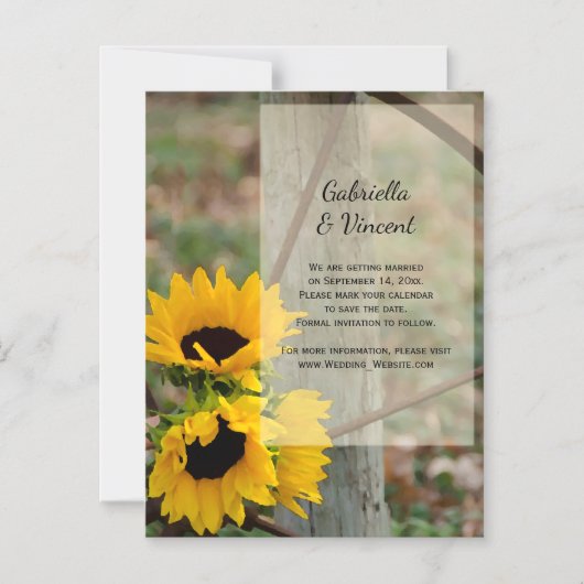 Zonnebloemen en wielweduwen sparen de datum magnetische uitnodiging (Voorkant)